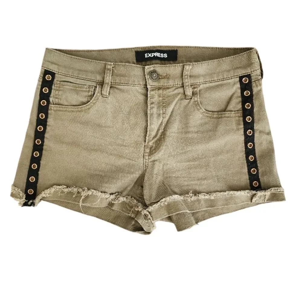 Express Olive Green Women's Shorts - Mid Rise - Stretchy - Size 8